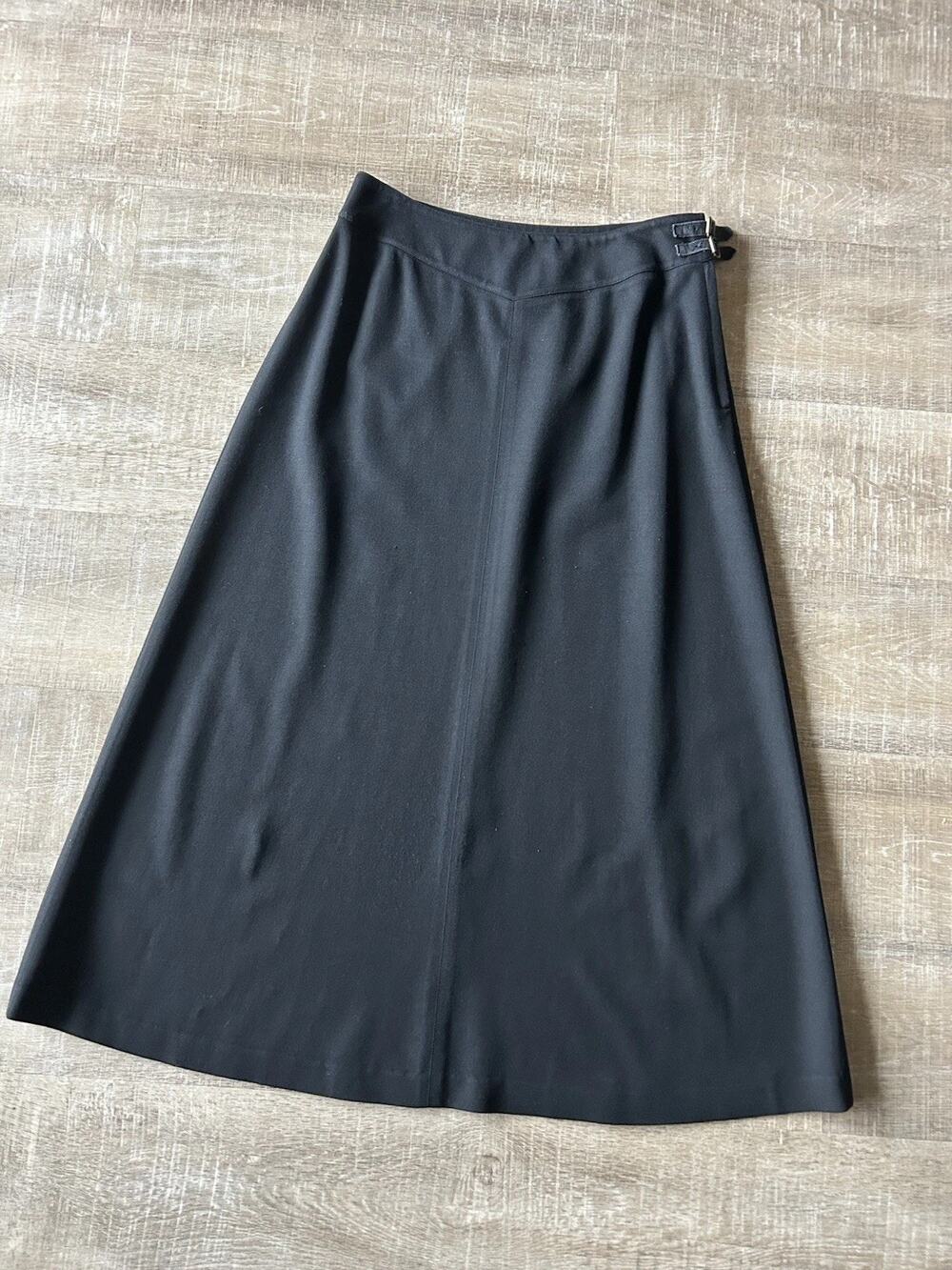 Ralph Lauren Womens 8 Long A-Line Skirt Equestrian Maxi Wool Vintage 90s Buckles